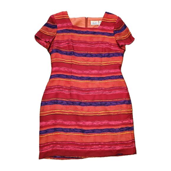 Vtg Kathie Lee Multicolor Stripe Dress Women 10 Red Purple 90s Retro Art Teacher - Picture 1 of 9